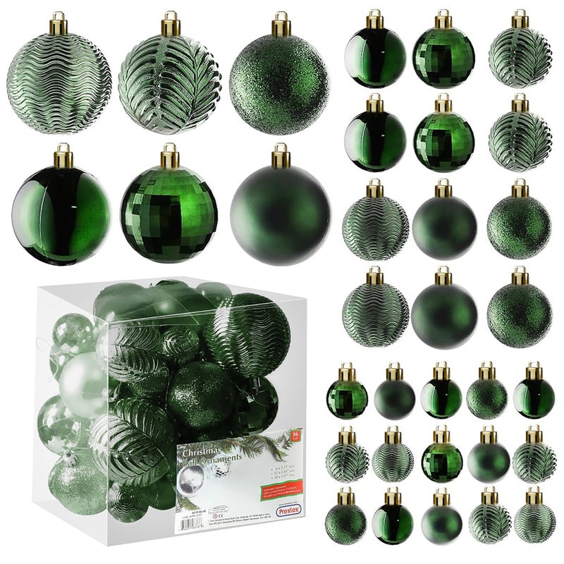 بريكستكس زينة شجرة عيد الميلاد من بريكستكس - مجموعة زخارف كرة عيد الميلاد باللون الأخضر الزمردي لإكليل عيد الميلاد وديكورات الحفلات (36 قطعة - صغير متوسط ​​كبير) مجموعة مقاومة للكسر 3 مقاسات - Image 1